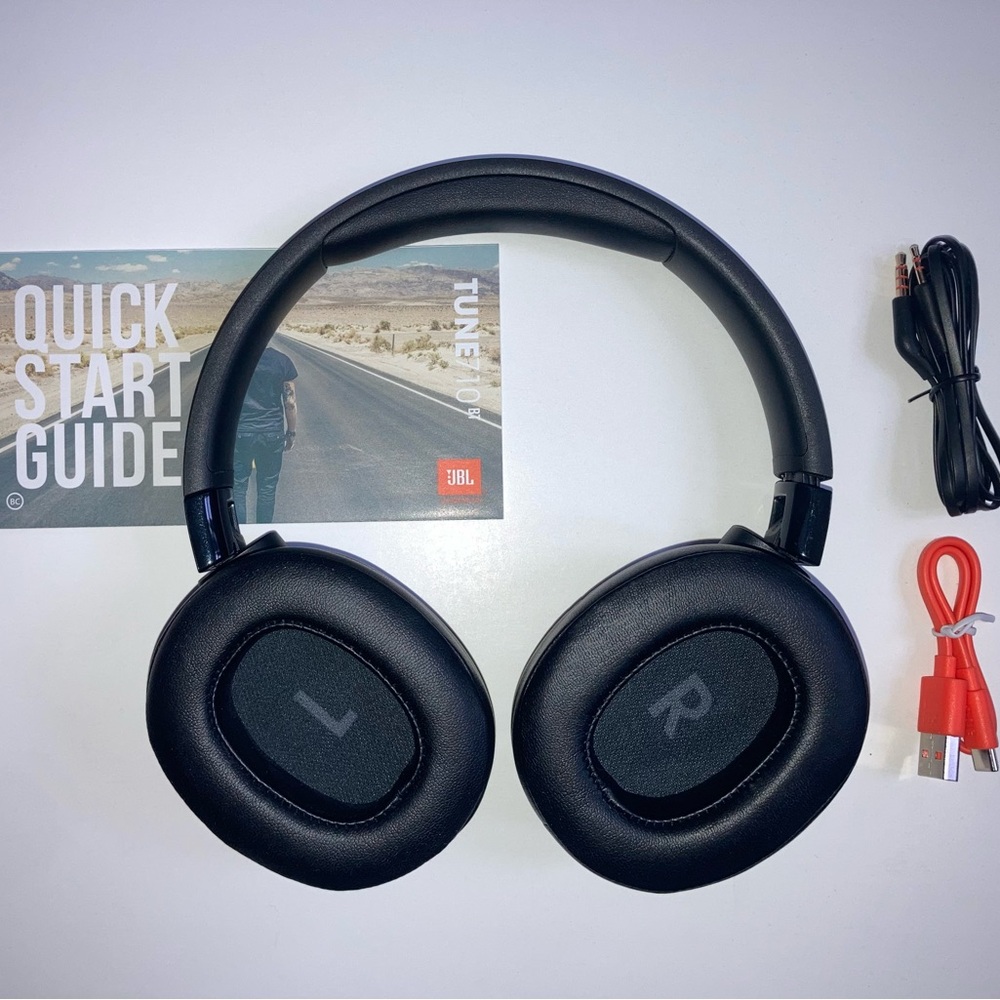 JBL Tune 710BT Black Over-Ear Wireless Headphones with Cables